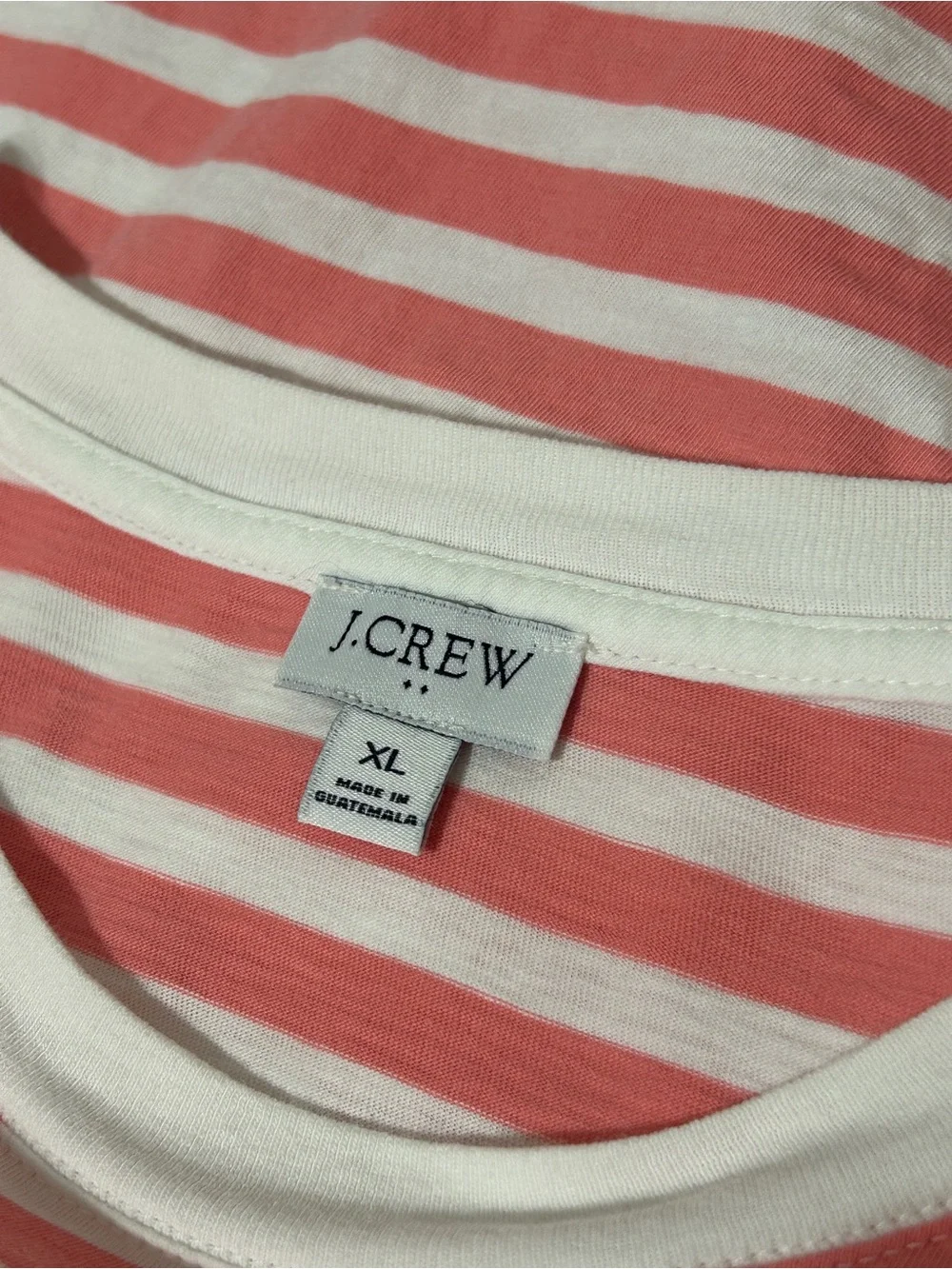 J.Crew Women’s Pink & White Stripe Tee Top 100% Cotton Size XL